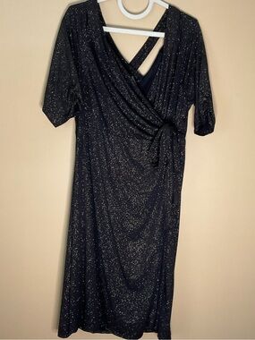 Kiyonna Black Sparkle Midi Wrap Dress